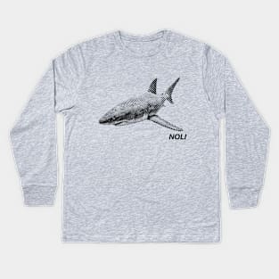 Minimalist black and white shark print Kids Long Sleeve T-Shirt